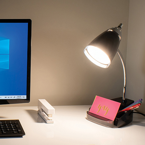 Victory Light V-Light Organizer Desk Lamp 10 W LED Bulb - Chrome - Flexible Arm - Desk Mountable - Black, Chrome, Translucent - for Desk, Tablet, Phone (SVCA2148104B)