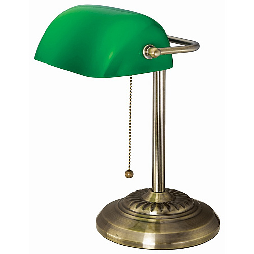Victory Light Banker's Brass Desk Lamp 12.5" Height - 10 W LED Bulb - Hanging Chain, Durable - Metal - Desk Mountable - Brass, Green - for Desk, Bank, Office, Reception (9B101AB)