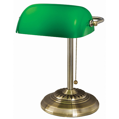 Victory Light Banker's Brass Desk Lamp 12.5" Height - 10 W LED Bulb - Hanging Chain, Durable - Metal - Desk Mountable - Brass, Green - for Desk, Bank, Office, Reception (9B101AB)