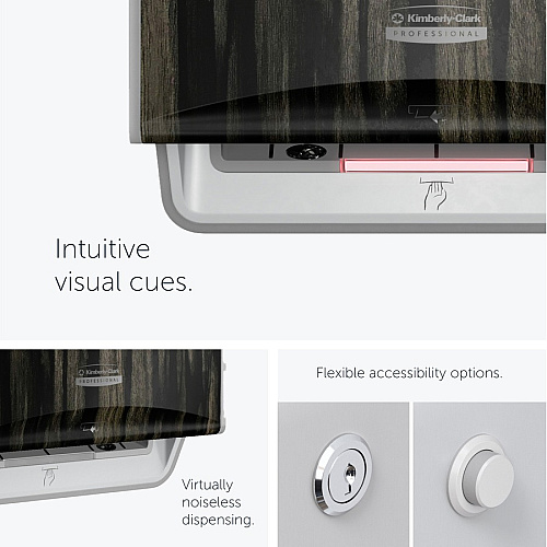 Kimberly-Clark Professional ICON Auto Roll Towel Dispenser Touchless Dispenser - 16.5" Height x 12.4" Width x 10.2" Depth - Ebony Woodgrain - Automatic, Hinged, Jam-free, Key Lock, Push Button, Long Lasting - 1 Each (58750)