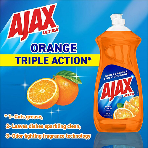 AJAX Triple Action Dish Soap 28 fl oz (0.9 quart) - Orange Scent - Pleasant Scent, Phosphate-free, Kosher-free - Orange - 9 / Carton (144678CT)