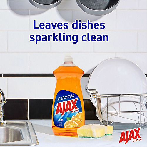 AJAX Triple Action Dish Soap 28 fl oz (0.9 quart) - Orange Scent - Pleasant Scent, Phosphate-free, Kosher-free - Orange - 9 / Carton (144678CT)