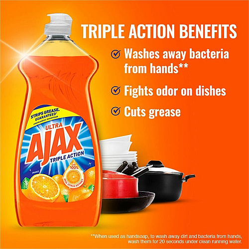 AJAX Triple Action Dish Soap 52 fl oz (1.6 quart) - Orange Scent - Pleasant Scent, Phosphate-free, Kosher-free - Orange - 6 / Carton (149860CT)