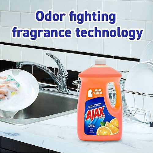 Ajax&reg; Triple Action Liquid Dish Soap, Orange, 90-oz., 4 bottles 90 fl oz (2.8 quart) - Orange Scent - Pleasant Scent, Phosphate-free, Kosher-free - Orange - 4 / Carton (149874CT)