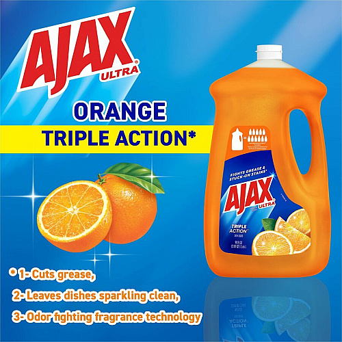 Ajax&reg; Triple Action Dish Soap, Orange Scent, 90-oz. Bottle 90 fl oz (2.8 quart) - Orange Scent - Pleasant Scent, Phosphate-free, Kosher-free - Orange - 1 Each (149874)