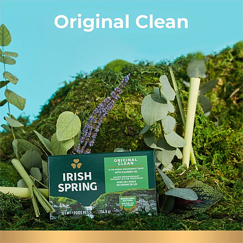 Irish Spring Deodorant Bar Soap with Flaxseed Oil Original Clean Scent - 3.75 oz - Bacteria Remover - Skin, Hand - Green - Paraben-free, Phthalate-free, Gluten-free, Recyclable - 3 / Pack (114177)
