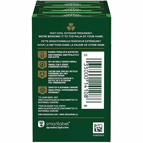 Irish Spring Deodorant Bar Soap with Flaxseed Oil Original Clean Scent - 3.75 oz - Bacteria Remover - Skin, Hand - Green - Paraben-free, Phthalate-free, Gluten-free, Recyclable - 3 / Pack (114177)