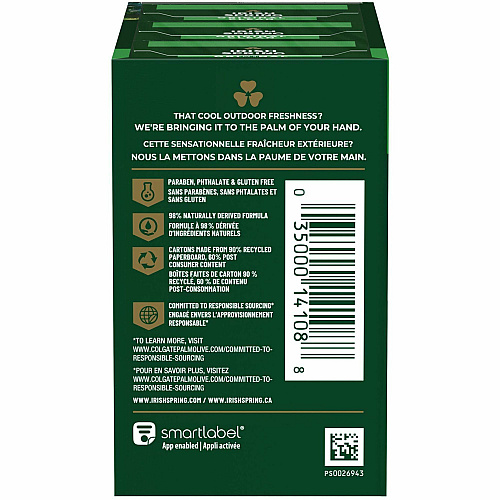 Irish Spring Deodorant Bar Soap with Flaxseed Oil Original Clean Scent - 3.75 oz - Bacteria Remover - Skin, Hand - Green - Paraben-free, Phthalate-free, Gluten-free, Recyclable - 3 / Pack (114177)