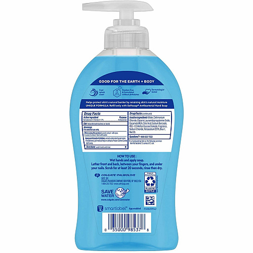 Softsoap Antibacterial Hand Soap Cool Splash Scent - 11.25 fl oz - Pump Bottle Dispenser - Bacteria Remover - Hand, Skin - Moisturizing - Antibacterial - Blue - Refillable, Recyclable, Paraben-free, Phthalate-free, Biodegradable, pH Balanced -  (US07327A)