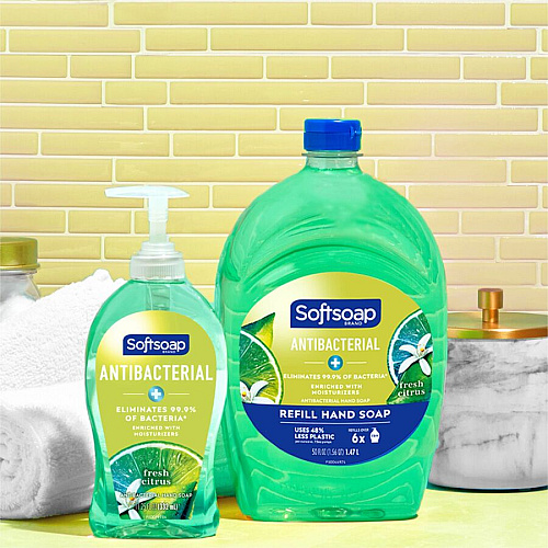 Softsoap Antibacterial Soap Pump Fresh Citrus Scent - 11.25 fl oz - Pump Bottle Dispenser - Bacteria Remover - Hand, Skin, Kitchen, Bathroom - Moisturizing - Antibacterial - Green - Refillable, Paraben-free, Phthalate-free, pH Balanced, Biodegr (US03563A)