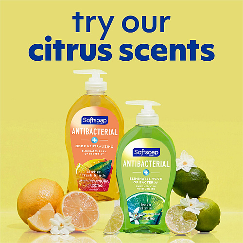 Softsoap Antibacterial Hand Soap Pump Citrus Scent - 11.25 fl oz - Pump Bottle Dispenser - Odor Remover, Bacteria Remover - Hand, Kitchen, Skin - Moisturizing - Antibacterial - Yellow - Odor Neutralizer, Refillable, Paraben-free, Phthalate-fr (US04206ACT)