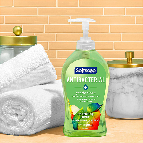 Softsoap Antibacterial Liquid Hand Soap Sparkling Pear Scent - 11.25 fl oz - Pump Bottle Dispenser - Bacteria Remover - Hand, Skin - Moisturizing - Antibacterial - Green - Refillable, Recyclable, Paraben-free, Phthalate-free, Biodegradable, pH  (US07326A)