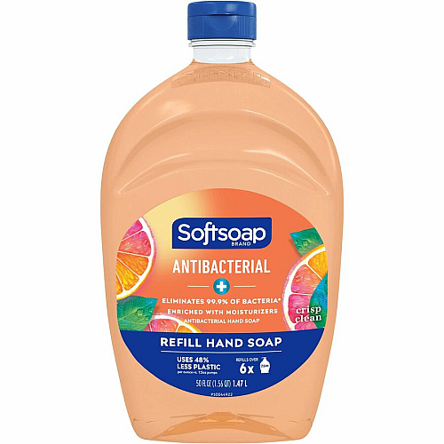Softsoap Antibacterial Hand Soap Crisp Clean Scent - 1.56 quart - Bacteria Remover - Hand, Skin, Kitchen, Bathroom - Moisturizing - Antibacterial - Orange - Refillable, Recyclable, Paraben-free, Phthalate-free, pH Balanced, Biodegradable - 6  (US05261ACT)