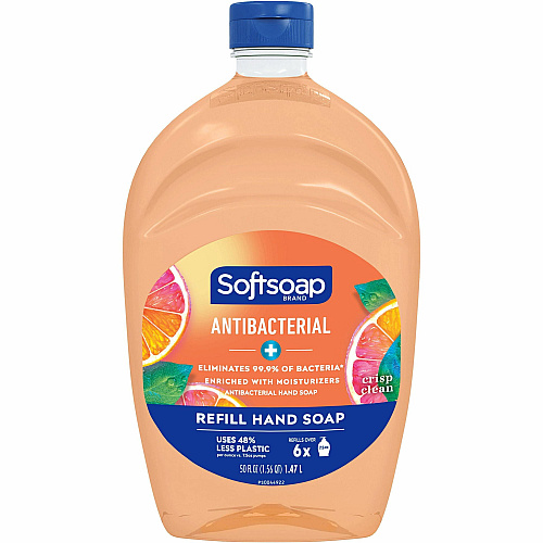 Softsoap Antibacterial Hand Soap Crisp Clean Scent - 1.56 quart - Bacteria Remover - Hand, Skin, Kitchen, Bathroom - Moisturizing - Antibacterial - Orange - Refillable, Recyclable, Paraben-free, Phthalate-free, pH Balanced, Biodegradable - 6  (US05261ACT)