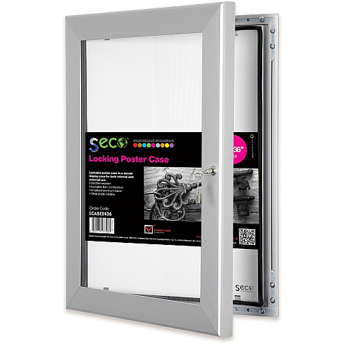 Seco Locking Poster Case 24" x 36" Frame Size - Rectangle - Portrait, Landscape - Anodized - Weather Proof, Shatter Proof, Lockable, Rust Proof, Water Proof - Aluminum, Plastic, Polycarbonate - Silver - 1 Each (LCASE2436)