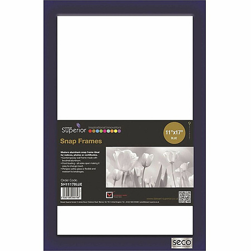 Seco Mitred Snap Frame 11" x 17" Frame Size - Rectangle - Durable - Aluminum - Blue - 1 Each (SN1117BLUE)