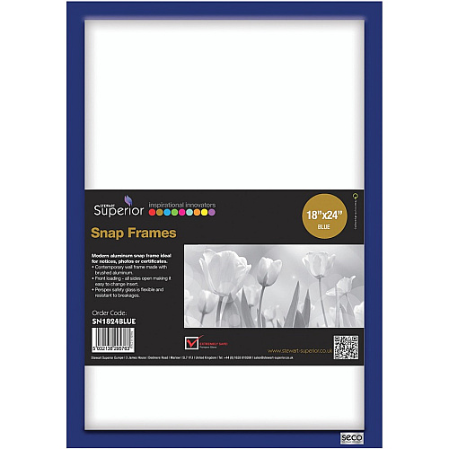 Seco Mitred Snap Frame 18" x 24" Frame Size - Rectangle - Durable - Aluminum - Blue - 1 Each (SN1824BLUE)