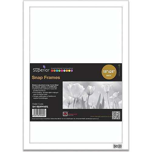 Seco Mitred Snap Frame 18" x 24" Frame Size - Rectangle - Durable - Aluminum - White - 1 Each (SN1824WHITE)