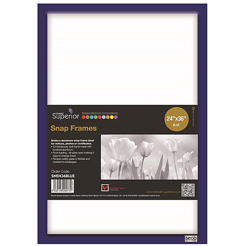 Seco Mitred Snap Frame 24" x 36" Frame Size - Rectangle - Durable - Aluminum - Blue - 1 Each (SN2436BLUE)