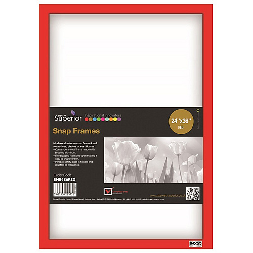 Seco Mitred Snap Frame 24" x 36" Frame Size - Rectangle - Durable - Aluminum - Red - 1 Each (SN2436RED)