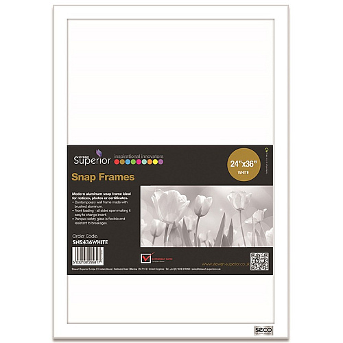 Seco Mitred Snap Frame 24" x 36" Frame Size - Rectangle - Durable - Aluminum - White - 1 Each (SN2436WHITE)