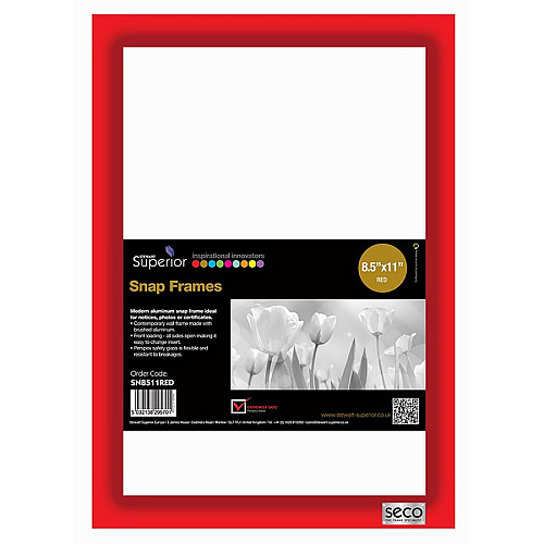 Seco Mitred Snap Frame 8.50" x 11" Frame Size - Rectangle - Durable - Aluminum - Red - 1 Each (SN8511RED)