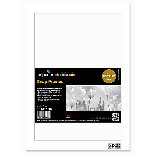 Seco Mitred Snap Frame 8.50" x 11" Frame Size - Rectangle - Durable - Aluminum - White - 1 Each (SN8511WHITE)