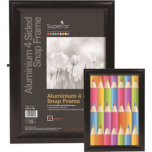 Seco Classic Snap Frame 12" x 18" Frame Size - Rectangle - Black - Aluminum - Black - 1 Each (SN1218BLACK)