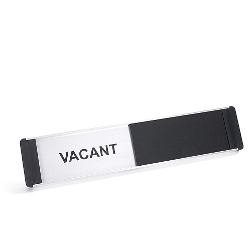 Seco Door Sign Print/Message "Vacant" , "In Use" - 10" Width x 2" Height - Rectangular Shape - Self-adhesive, Adhesive Backing - Aluminum, Polyvinyl Chloride (PVC) - Black - 1 Each (OF138255X52)