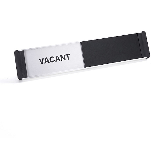 Seco Door Sign Print/Message "Vacant" , "Meeting In Progress" - 10" Width x 2" Height - Rectangular Shape - Self-adhesive, Adhesive Backing - Aluminum, Polyvinyl Chloride (PVC) - Black - 1 Each (OF139255X52)