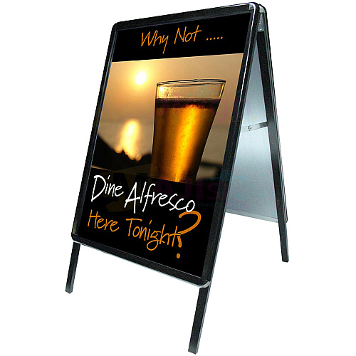 Seco Snap Frame A-board Sidewalk Sign 28" Width x 22" Height - Rectangular Shape - Double Sided - Flexible, Strong, Anti-glare - Galvanized Steel, Polyvinyl Chloride (PVC) - 1 Each (2228ABBLACK)