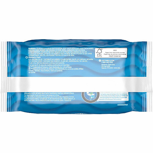 Cottonelle Flushable Wipes 7.25" Length - CleaningRipples Texture - White - FiberPacket - 42/Packet - 4 / Pack (54495)
