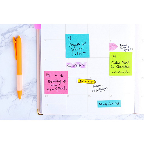 Post-it&reg; Super Sticky Notes Cubes 3" Flag/Note Width x 3" Flag/Note Length - Square - 400 Sheets per Pad - Power Pink, Aqua Splash, Acid Lime - Sticky, Adhesive - 1 Pack (2027BRT)
