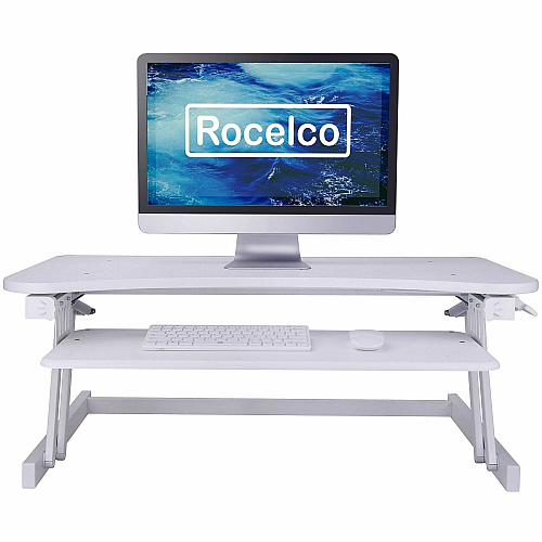 Rocelco ADR 32" Adjustable Desk Riser with EVR Up to 32" Screen Support - 30 lb Load Capacity - 16.75" Height x 32" Width x 23.60" Depth - Desktop, Tabletop - White - For Monitor, Notebook, Keyboard, Workstation - Sturdy, Handle, Ergonomic, Keyboa (RADRW)