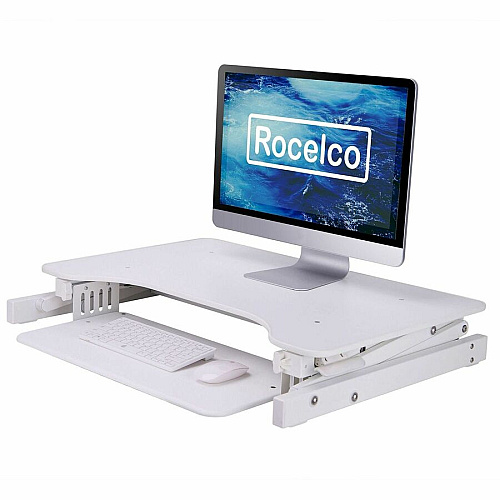 Rocelco ADR 32" Adjustable Desk Riser with EVR Up to 32" Screen Support - 30 lb Load Capacity - 16.75" Height x 32" Width x 23.60" Depth - Desktop, Tabletop - White - For Monitor, Notebook, Keyboard, Workstation - Sturdy, Handle, Ergonomic, Keyboa (RADRW)