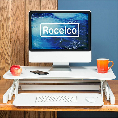 Rocelco ADR 32" Adjustable Desk Riser with EVR Up to 32" Screen Support - 30 lb Load Capacity - 16.75" Height x 32" Width x 23.60" Depth - Desktop, Tabletop - White - For Monitor, Notebook, Keyboard, Workstation - Sturdy, Handle, Ergonomic, Keyboa (RADRW)