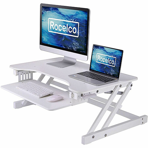 Rocelco ADR 32" Adjustable Desk Riser with EVR Up to 32" Screen Support - 30 lb Load Capacity - 16.75" Height x 32" Width x 23.60" Depth - Desktop, Tabletop - White - For Monitor, Notebook, Keyboard, Workstation - Sturdy, Handle, Ergonomic, Keyboa (RADRW)