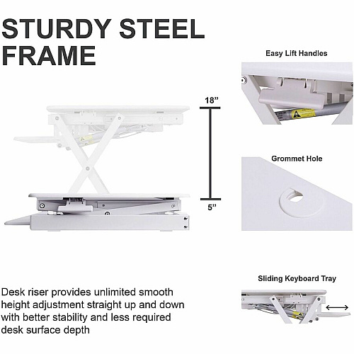 Rocelco EADRW- Sit Stand Desk Riser 7" Height x 34.50" Width x 23" Depth - Desktop - Black - For Monitor, Notebook, Keyboard, Workstation - Sit-stand, Keyboard Tray, Ergonomic, Sturdy, Handle, Cable Management - 1 Each (READRW)