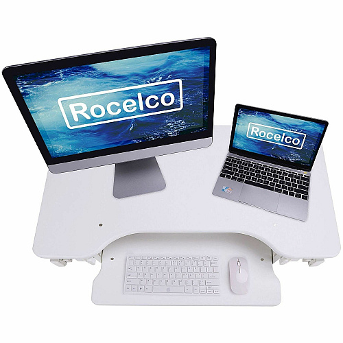 Rocelco EADRW- Sit Stand Desk Riser 7" Height x 34.50" Width x 23" Depth - Desktop - Black - For Monitor, Notebook, Keyboard, Workstation - Sit-stand, Keyboard Tray, Ergonomic, Sturdy, Handle, Cable Management - 1 Each (READRW)