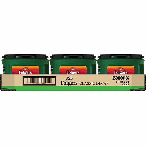 Folgers&reg; Classic Decaf Coffee Medium - 19.2 oz Per Canister - Ground - Classic - Decaffeinated - 6 / Carton (30406CT)
