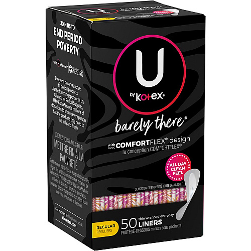 U by Kotex Barely There Panty Liner Regular - Individually Wrapped - 50/Box - 1 Each (42489)