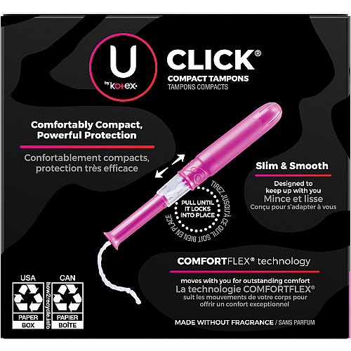Kimberly-Clark U by Kotex Click Tampon Regular Regular - Anti-leak, Fragrance-free, Comfortable, Unscented - 16 / Box (53445)