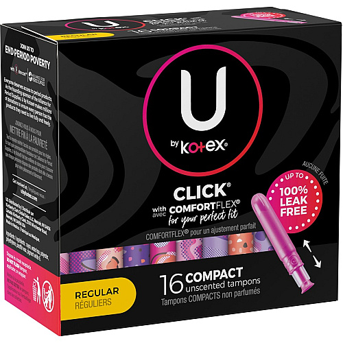 Kimberly-Clark U by Kotex Click Tampon Regular Regular - Anti-leak, Fragrance-free, Comfortable, Unscented - 16 / Box (53445)