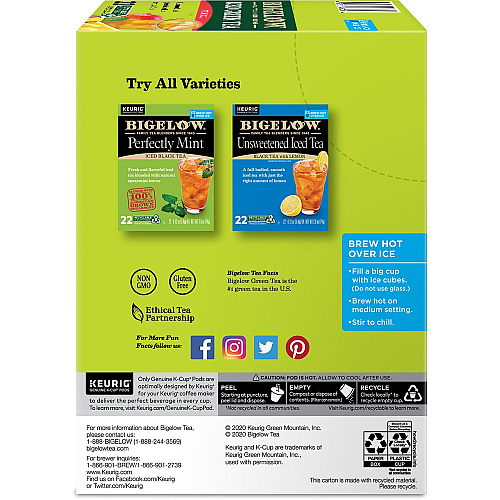 Bigelow&reg; Tropical Iced Green Tea K-Cup Compatible with Keurig Brewer - Green Tea - 22 / Box (2870)