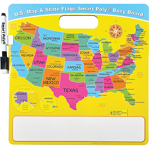 Ashley U.S. Map/Flags Smart Poly Busy Board 10.8" (0.9 ft) Width x 10.8" (0.9 ft) Height - Poly-coated Cardboard Surface - Square - 1 Each (98008)