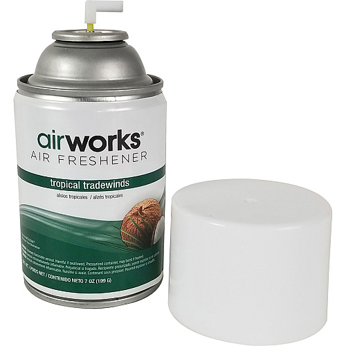 AirWorks Metered Aerosol Air Fresheners Spray - 6000 ft - 7 fl oz (0.2 quart) - Tropical Tradewind - Wall Mountable - 12 / Carton (07908)