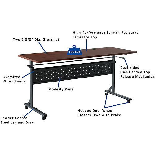 Lorell Shift 2.0 Flip and Nesting Mobile Table Laminated Rectangle Top - 60" Table Top Length x 24" Table Top Width x 1" Table Top Thickness - 29.50" Height - Assembly Required - Mahogany - 1 Each (LLR60760)