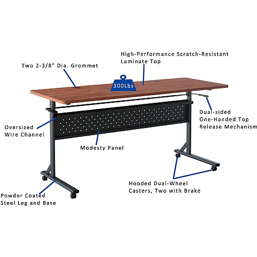 Lorell Shift 2.0 Flip and Nesting Mobile Table Laminated Rectangle Top - 60" Table Top Length x 24" Table Top Width x 1" Table Top Thickness - 29.50" Height - Assembly Required - Cherry - 1 Each (LLR60762)