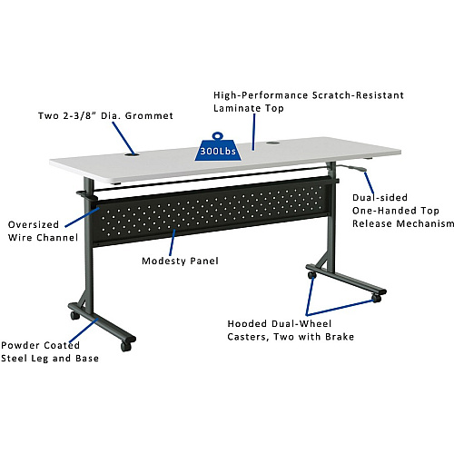 Lorell Shift 2.0 Flip and Nesting Mobile Table Laminated Rectangle Top - 60" Table Top Length x 24" Table Top Width x 1" Table Top Thickness - 29.50" Height - Assembly Required - Gray - 1 Each (LLR60766)
