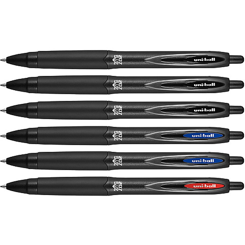 uni-ball uniball&trade; 207 Plus+ Gel Pen Medium Pen Point - Retractable - Assorted Ink - Gel-based - Black Metal Barrel - 6 / Pack (70461)